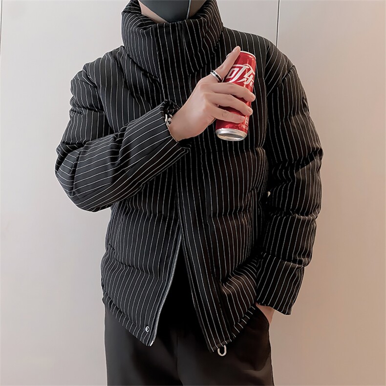 B12/P128控168冬季重磅经典百搭条纹立领棉衣外套男黑首1,男装棉衣,星座305B