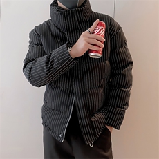 B12/P128控168冬季重磅经典百搭条纹立领棉衣外套男黑首1，男装棉衣，星座305B