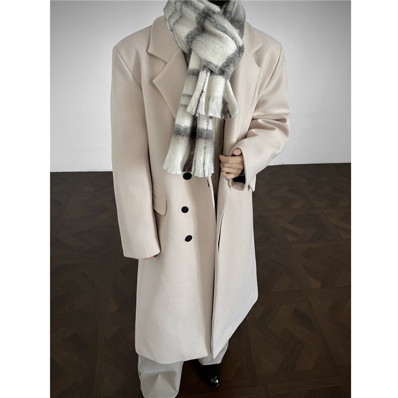 冬季新品现货韩系中长款毛呢大衣过膝情侣呢风衣男外套，男装风衣，电商A430（原星座702）