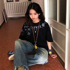 万针全刺绣工艺抖音得物高品质260克重磅纯棉双纱美式高街短袖T恤，男装T恤，电商A486-1