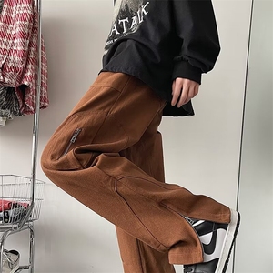 美式复古vibe牛仔裤男潮牌小众设计感高街拉链开叉微喇叭休闲长裤图片