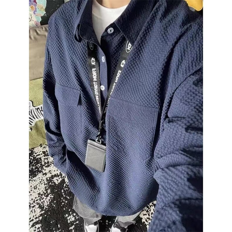 自产已出货美式泡泡纱高级半开POLO领工装长袖衬衫JD1012-P40,男装Polo衫,星座715-7