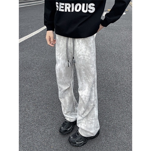 8XL-M 美式扎染脏脏弯刀卫裤男阔腿裤子直筒运动长裤P控68图片