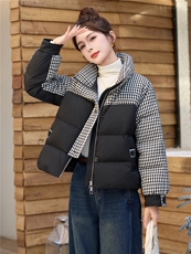 冬装新款格纹撞色超洋气设计感羽绒服外套新标90%白鸭绒，女装羽绒服，姿衣坊
