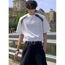 高级感喷绘珍珠男士个性圆领t恤夏季短袖cleanfit五分袖T5810，男装T恤，星座1116A（原606A-3）