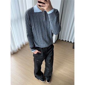 老钱风假两件polo领毛衣针织衫W1838/特P56
