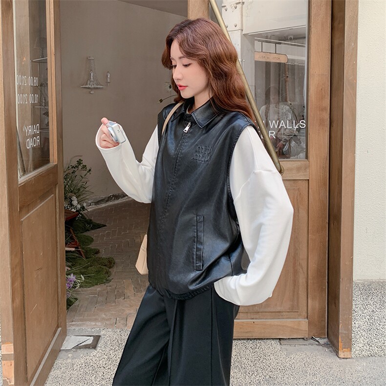 新款现货宽松休闲时尚皮衣马甲2C256-615-P125-K198,女装皮衣,2C256