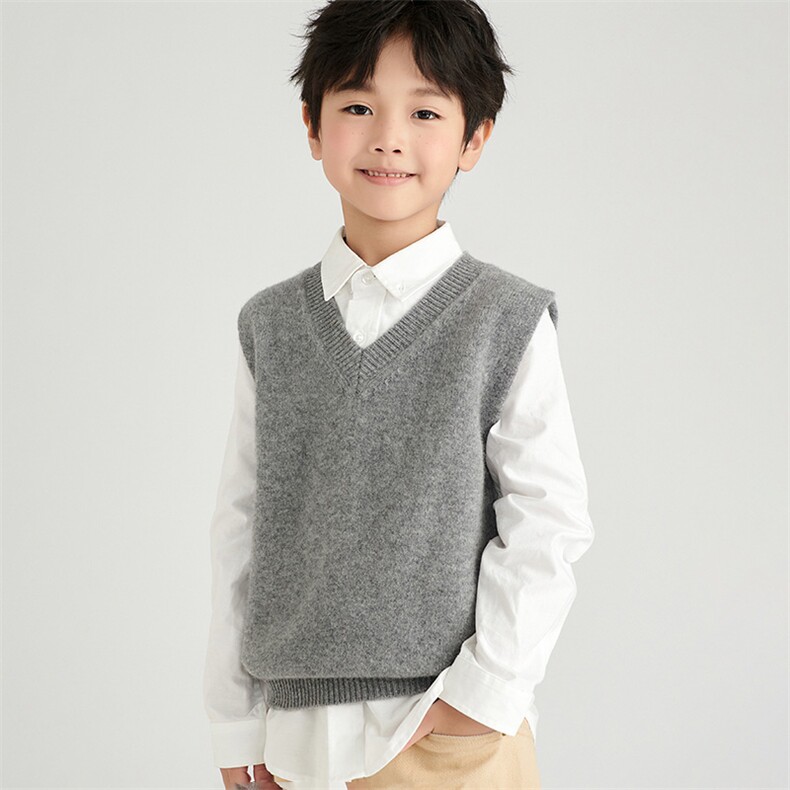 [羊毛]秋冬儿童羊毛衫男女同款V领马甲，童装儿童羊毛衫，鑫贝羊绒