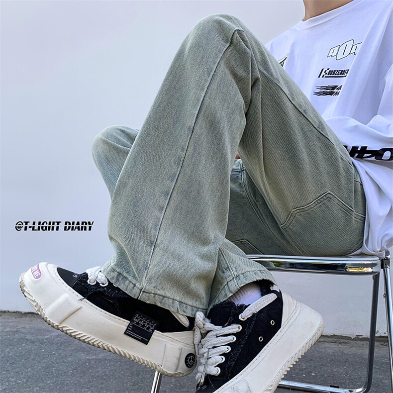 B221美式ins高街小众纯色百搭微喇牛仔裤LK22087-P55控78,男装牛仔裤,电商B221