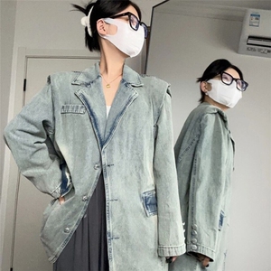 牛仔上衣春秋季新款复古独特设计感宽松西装领夹克设计感JK8925图片