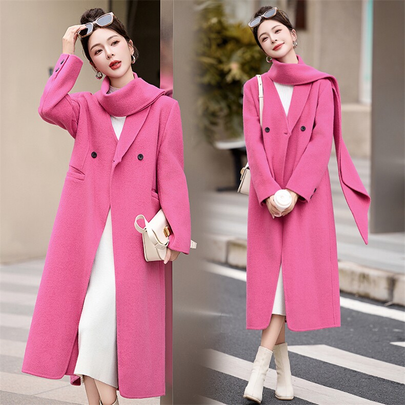 【现货主推款】25年冬装新款同色围脖款气质干练洋气减龄羊绒大衣，女装羊绒大衣，尚娜萱