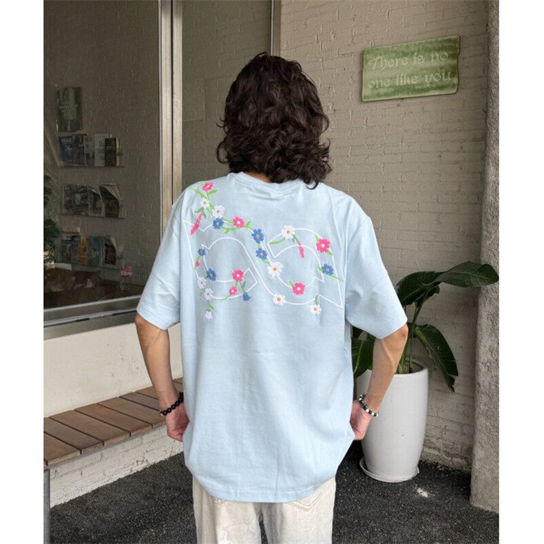 M558-P35藤蔓刺绣嘻哈街头潮流宽松纯棉百搭短袖T恤 男女同款图片
