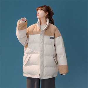 1中性风灯芯绒拼接棉衣女立领棉服女外套女8718P128控168图片