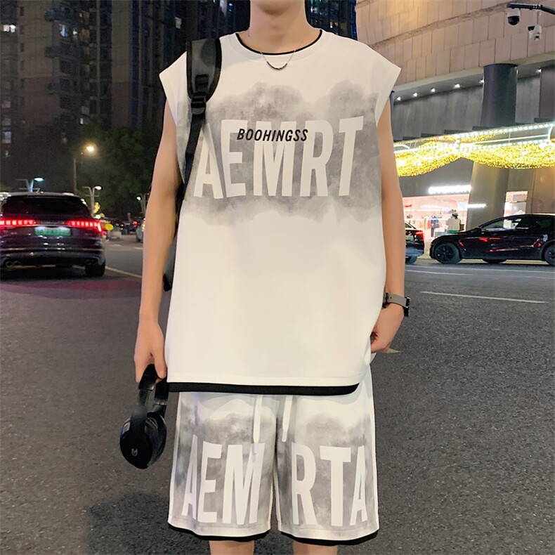 2024夏季新款港风外景大码菠萝格短袖套装M-5XHQ24469-P60，男装休闲套装，电商A022