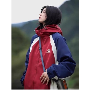 春秋款户外机能插肩袖夹克男女复古潮流冲锋衣小众拼色防水外套男
