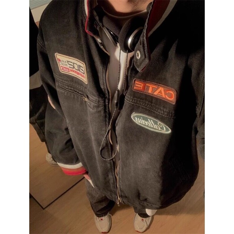 【有货】贴布立领牛仔外套机车服牛仔衣夹克JK8945特P80,男装工装外套,星座908-1