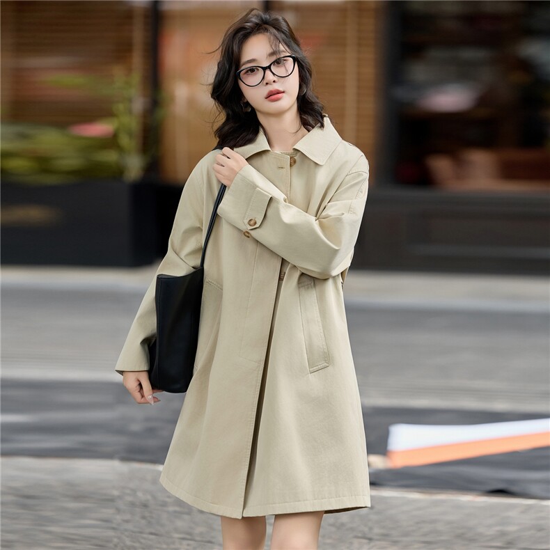 简约韩版休闲风衣女2025新款气质宽松高质感中长款外套,女装风衣,英标秀（1C119）