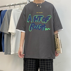 T恤夏季宽松ins男五分袖潮牌青春圆领城市风貌印花休闲T591-P22，男装T恤，星座512-2