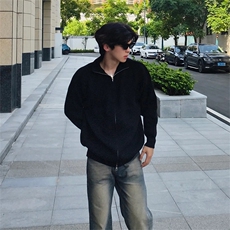 抖音得物保暖立领拉链针织外套秋冬宽松慵懒风纯色毛衣上衣AM02，男装针织衫/毛衣，电商A443
