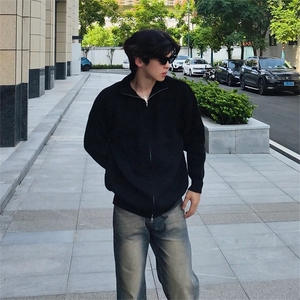 抖音得物 保暖立领拉链针织外套秋冬宽松慵懒风纯色毛衣上衣AM02图片