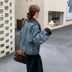 韩系撞色翻领牛仔羽绒服女2025冬季新款高级感气质保暖白鸭绒夹克，女装派克服，2C170