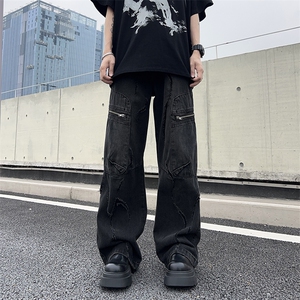 2024春季新款潮牌设计感直筒长裤水洗复古牛仔裤男现货 W7762-P60图片