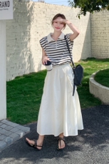 韩系穿搭休闲时尚套装裙女2025夏季新款条纹无袖T恤半身裙两件套，女装套装/套裙，慧尚依恋