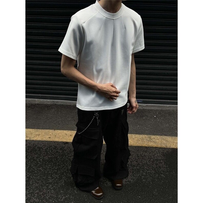 美式小众人棉空气层短袖男夏季新款小领口慵懒风休闲T恤TT25,男装T恤,星座1116A（原606A-3）