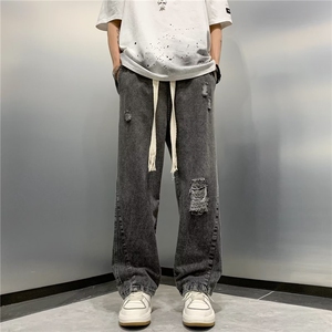 美式高街破洞牛仔裤男女ins潮牌hiphop宽松直筒长裤N01709-P48图片