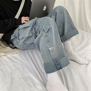 工装牛仔裤男宽松韩版潮流复古ins痞帅炸街阔腿直筒长裤kz07-p45图片