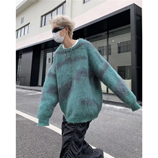 美式复古高街慵懒风拼色毛衣男女套头休闲中性上衣MZ993-P43，男装针织衫/毛衣，星座412-3