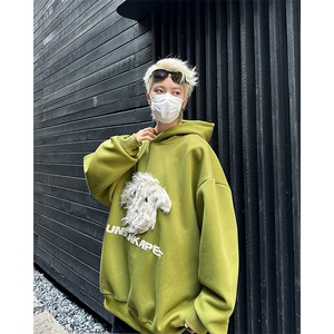 新款毛绒小狗连帽卫衣潮牌宽松休闲百搭时尚卫衣图片