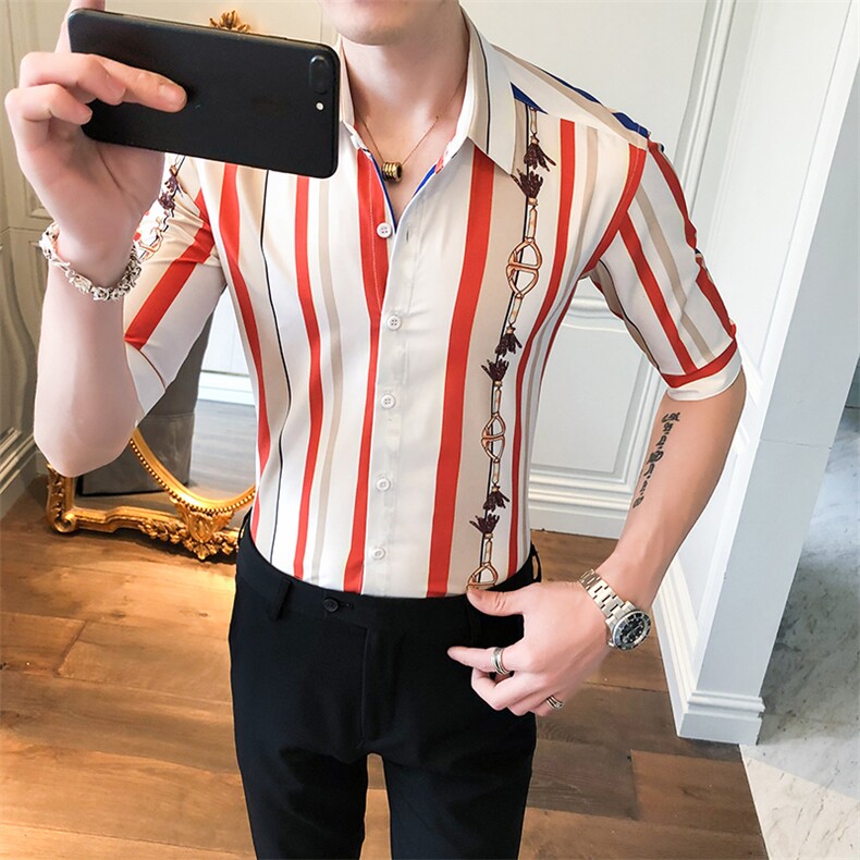 312A-259-P55新款社会小伙中袖衬衫韩版潮流男士五分袖衬衣B，男装T恤，星座312A-5