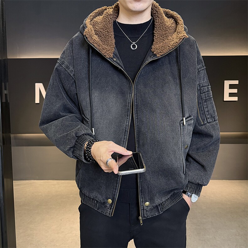 冬款羊羔毛外套男加绒加厚牛仔夹克男士连帽上衣B317/J615/P175,男装夹克,电商B317