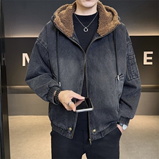 冬款羊羔毛外套男加绒加厚牛仔夹克男士连帽上衣B317/J615/P175，男装夹克，电商B317