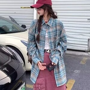 秋季格子衬衫上衣设计感高级新款韩系复古衬衣开衫外套WLCS13-P38图片