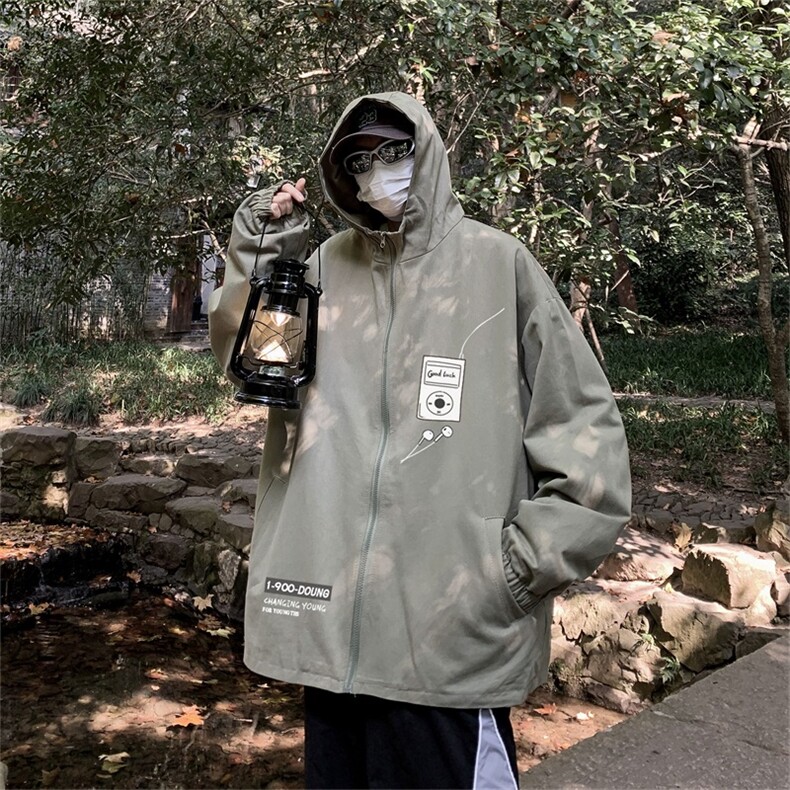 电商DSA028-JKA21L125100聚酯春季新款港风连帽夹克男,男装夹克,电商A028