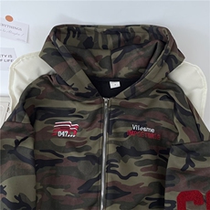 美式迷彩刺绣连帽卫衣男女冬加绒加厚保暖上衣情侣外套WJ96RP56，男装棉衣，星座1112-1