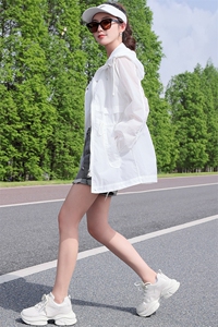 轻薄透气防晒衣女2024夏新款抽绳收腰中长款休闲户外防晒服薄外套图片