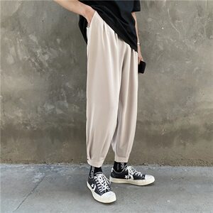 宽松九分裤百搭坠感阔腿裤直筒裤休闲裤九分裤潮裤脚开叉图片