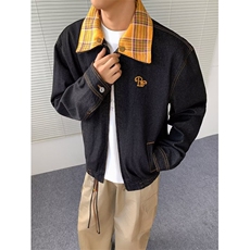 翻领拼接牛仔刺绣高品质休闲百搭男装夹克外套XZ212-QJK1041-P76，男装工装外套，星座212