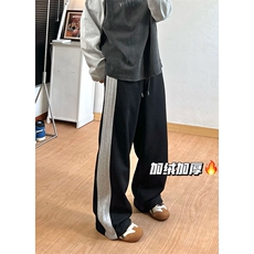 加绒65%棉设计感拼接卫裤男长裤直筒百搭阔腿裤潮特P45控78，男装休闲裤，电商D205