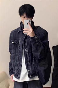 小众金属牛仔夹克设计感水洗做旧复古外套 JKF10 特P80图片