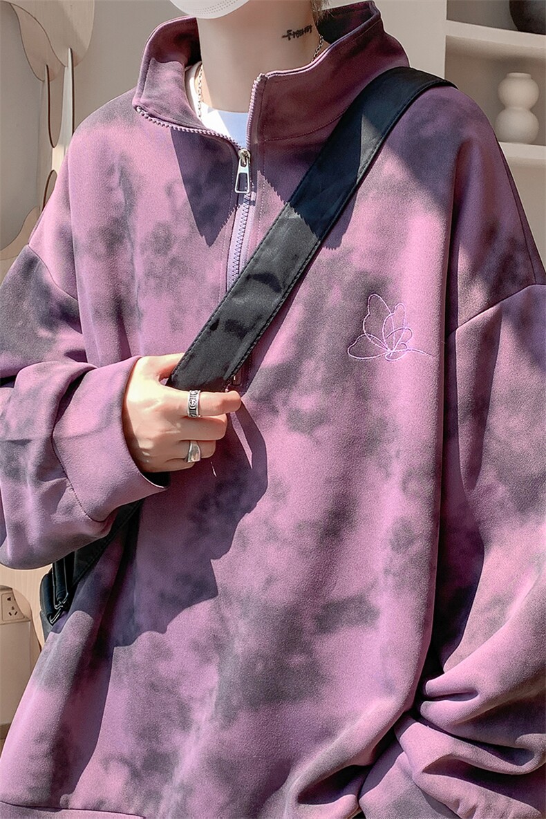 现货WY10083-特P45控88新款面料扎染高品质宽松立领卫衣,男装卫衣,电商A059