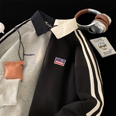 美式翻领半拉链POLO衫男长袖外套618A-WY03-p58控75加绒P65控85，男装Polo衫，星座914-4