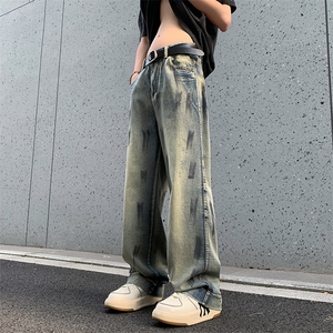 美式街头牛仔裤男直筒宽松欧美高街vibe风长裤子N0907-P50图片