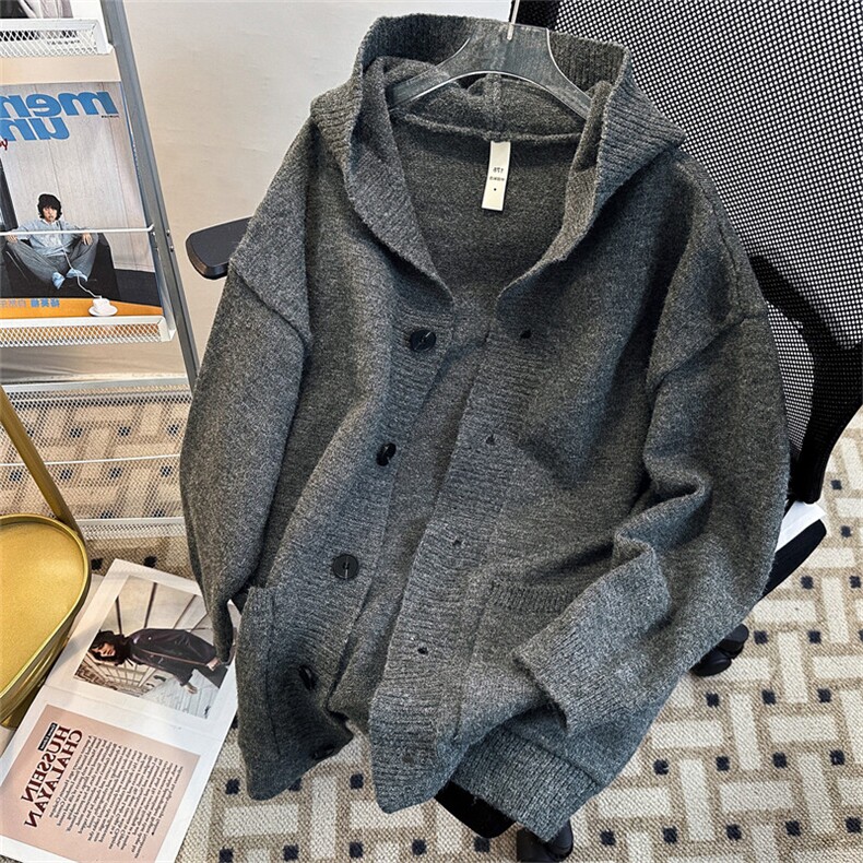 高级感cleanfit灰色开衫外套男秋冬季潮宽松慵懒风针织衫帽衫毛衣，男装针织衫/毛衣，星座505-2（原电商A260-1)