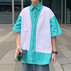 特P38控68全棉拼接短袖衬衫港风撞色衬衣XCS01，男装T恤，电商B370