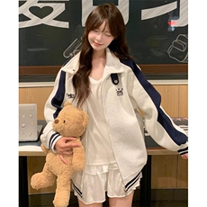 撞色拼接棒球服外套女秋季新款学院风宽松慵懒风开衫卫衣WX806，女装短外套，星座1116A（原606A-3）
