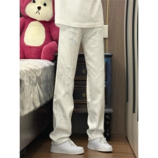 ！美式高街极简纯色磨破牛仔裤，男装牛仔裤，星座617C